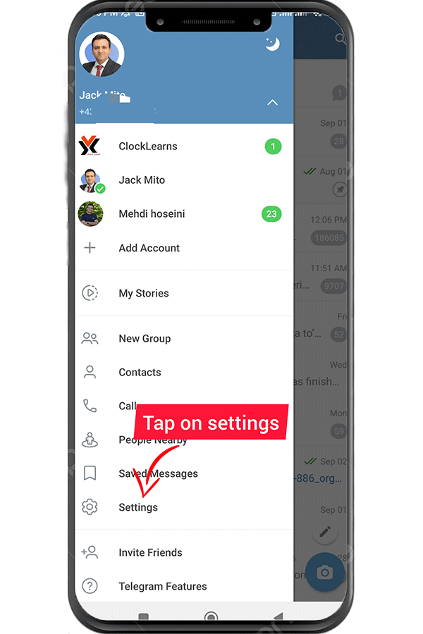 tap on settings