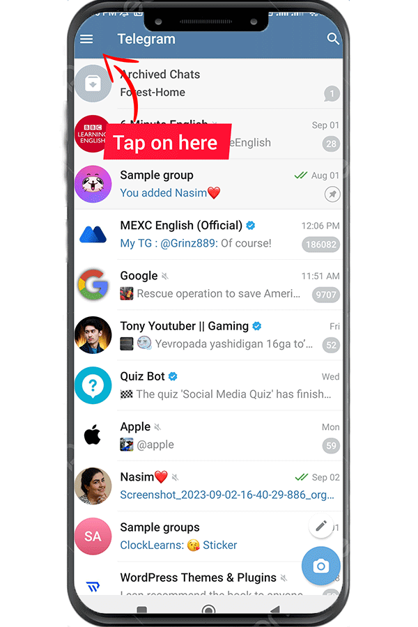 tap on three line icon