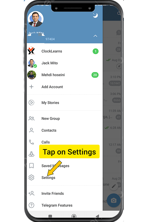 tap on settings